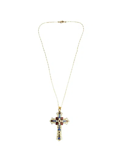 Madison Enamel Cross Pendant Necklace In Orange