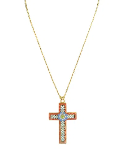 Madison Enamel Cross-pendant Necklace In Red