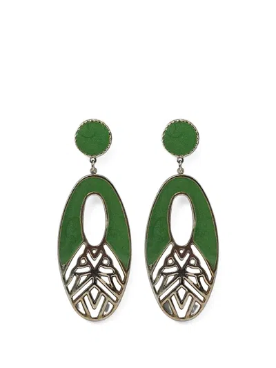 Madison Enamel-detail Geometric-cutout Earrings In Green