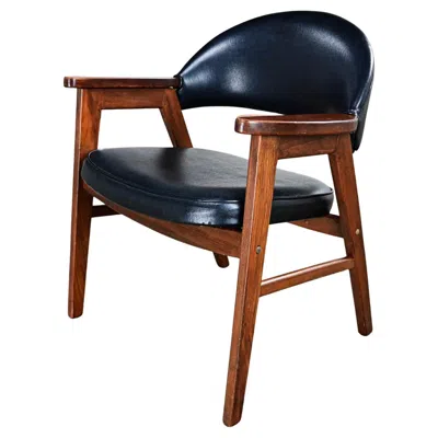 Pre-owned Madison Furniture Vintage Mcm  Single Oak Armchair Oak Frame & Black Vinyl