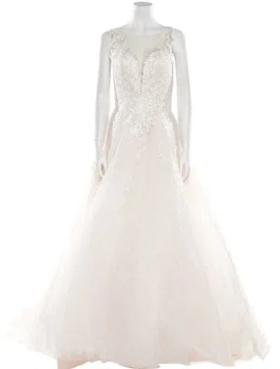 Pre-owned Madison James Bateau Neckline Long Dress In Neutral