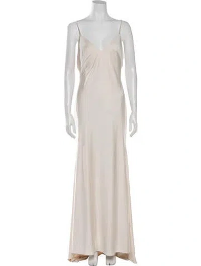 Pre-owned Madison James Crew Neck Long Dress In White