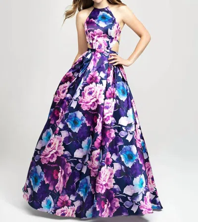 Madison James Floral Ballgown In Navy In Multi