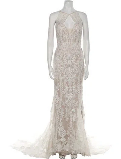 Pre-owned Madison James Lace Pattern Long Dress W/ Tags In Neutral