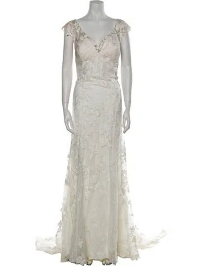 Pre-owned Madison James Lace Pattern Long Dress W/ Tags In Neutral