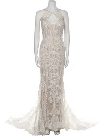 Pre-owned Madison James Lace Pattern Long Dress W/ Tags In Neutral