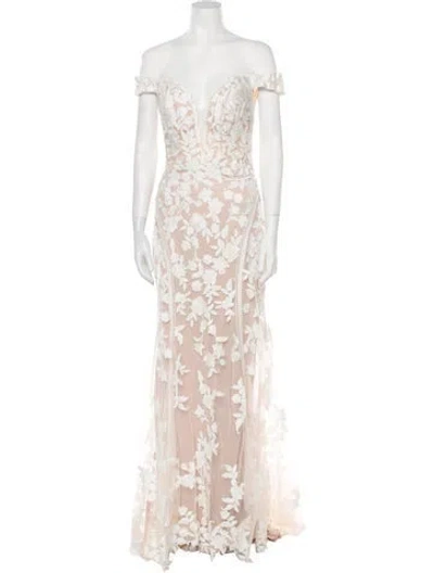 Pre-owned Madison James Lace Pattern Long Dress W/ Tags In Neutral