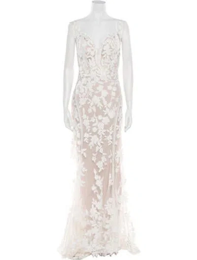 Pre-owned Madison James Lace Pattern Long Dress W/ Tags In Neutral