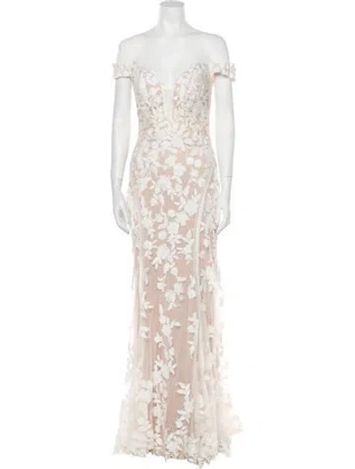 Pre-owned Madison James Lace Pattern Long Dress W/ Tags In Neutral