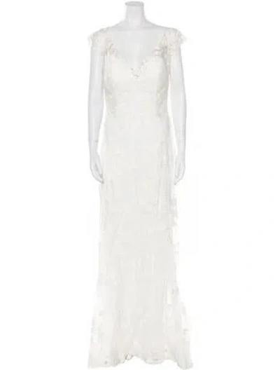 Pre-owned Madison James Lace Pattern Long Dress W/ Tags In Neutral