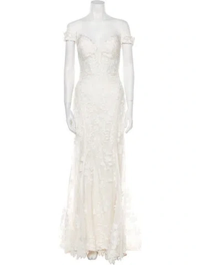 Pre-owned Madison James Lace Pattern Long Dress W/ Tags In Neutral