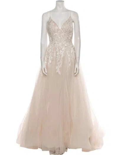 Pre-owned Madison James Lace Pattern Long Dress W/ Tags In Neutral