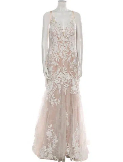 Pre-owned Madison James Lace Pattern Long Dress W/ Tags In Neutral
