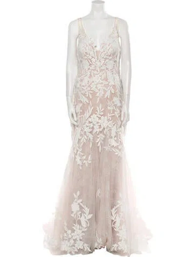Pre-owned Madison James Lace Pattern Long Dress W/ Tags In Neutral