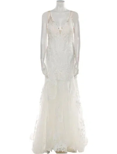 Pre-owned Madison James Lace Pattern Long Dress W/ Tags In Neutral