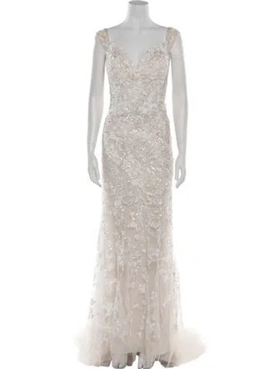 Pre-owned Madison James Lace Pattern Long Dress W/ Tags In Neutral