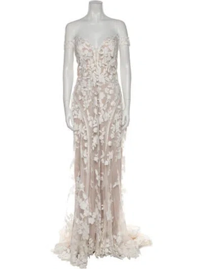 Pre-owned Madison James Lace Pattern Long Dress W/ Tags In Neutral