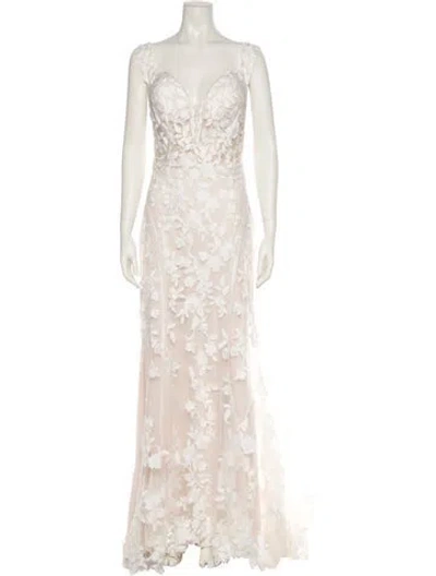 Pre-owned Madison James Lace Pattern Long Dress W/ Tags In Neutral