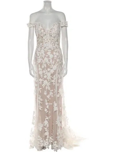 Pre-owned Madison James Lace Pattern Long Dress W/ Tags In Neutral
