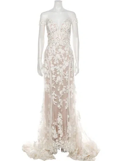 Pre-owned Madison James Lace Pattern Long Dress W/ Tags In Neutral