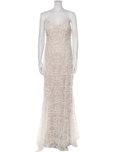 Pre-owned Madison James Lace Pattern Long Dress W/ Tags In Neutral