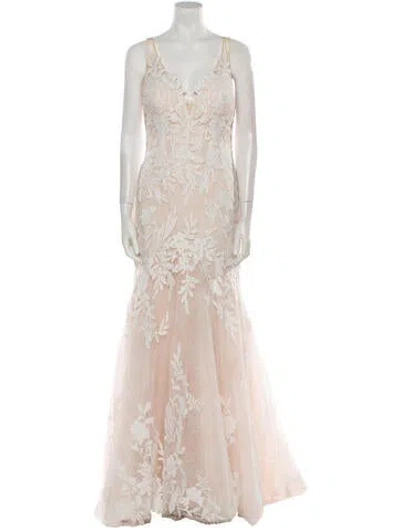 Pre-owned Madison James Lace Pattern Long Dress W/ Tags In Neutral