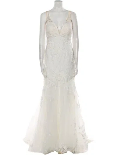 Pre-owned Madison James Lace Pattern Long Dress W/ Tags In Neutral