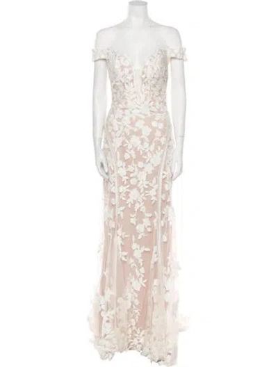 Pre-owned Madison James Lace Pattern Long Dress W/ Tags In Neutral