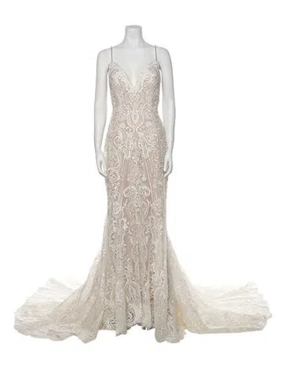 Pre-owned Madison James Lace Pattern Long Dress W/ Tags In Neutrals