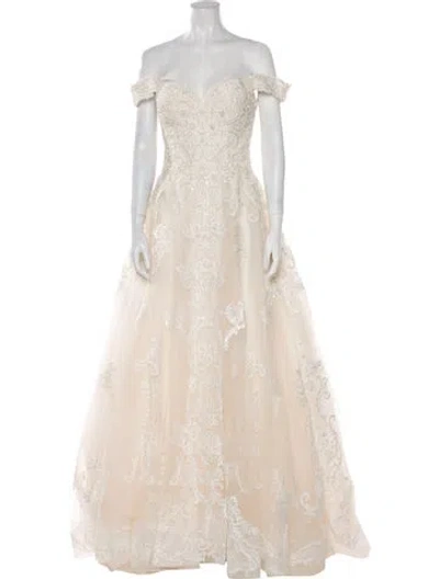 Pre-owned Madison James Lace Pattern Long Dress W/ Tags In White