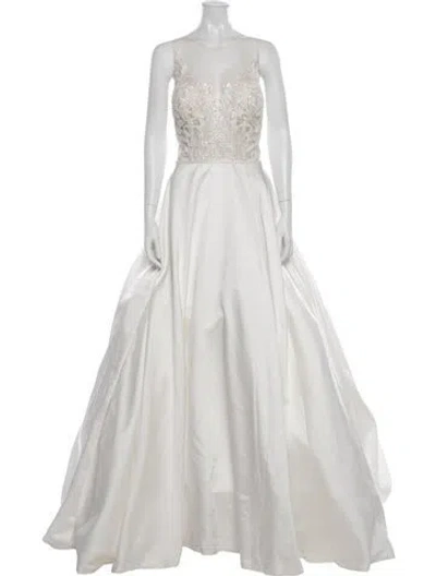 Pre-owned Madison James Lace Pattern Long Dress In White