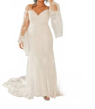 Madison James Lace Wedding Gown With Chapel Train In Ivory In Black