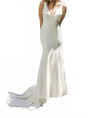 Madison James Lorraine Sheath Crepe Wedding Gown In White