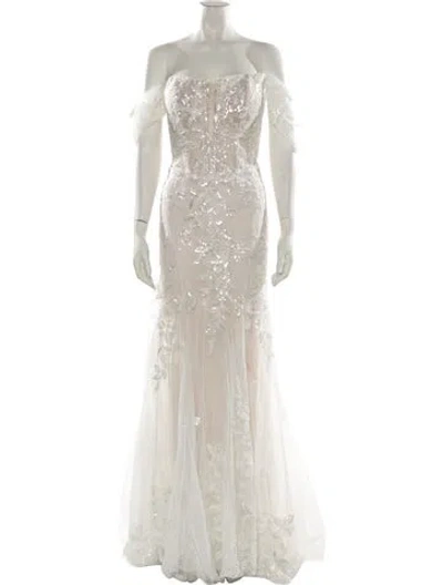 Pre-owned Madison James Square Neckline Long Dress In White