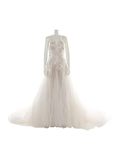Pre-owned Madison James Strapless Long Dress In Neutral