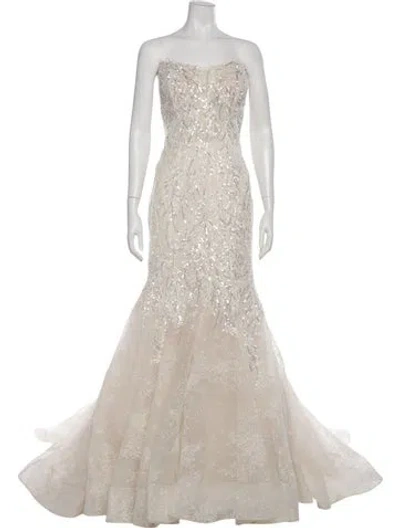 Pre-owned Madison James Strapless Long Dress In Neutral
