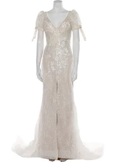 Pre-owned Madison James V-neck Long Dress In Neutral