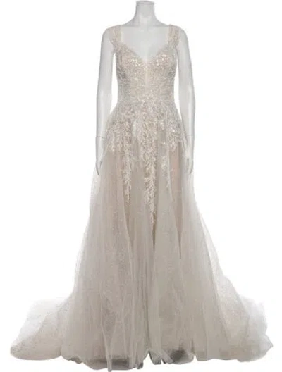Pre-owned Madison James V-neck Long Dress In Neutral