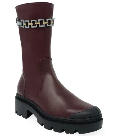 Madison Maison  Burgundy Leather Chain Link Boot