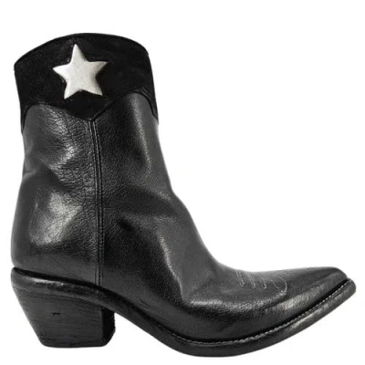 Madison Maison Cowboy Pointy Toe Star Ankle Boots In Black