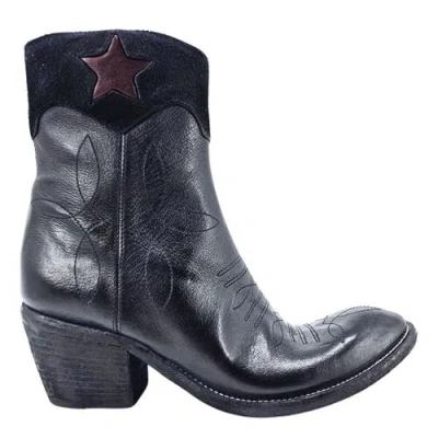 Madison Maison Cowboy Round Toe Star Ankle Boot In Black