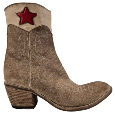 Madison Maison Cowboy Round Toe Star Ankle Boot In Brown