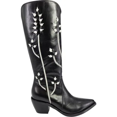 Madison Maison Cowboy Tall Boots With Floral Embroidery In Black