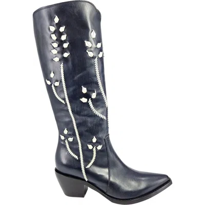 Madison Maison Cowboy Tall Boots With Floral Embroidery In Blue