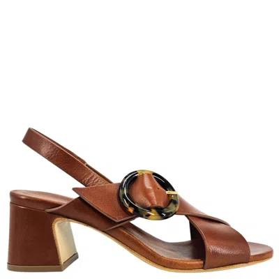 Madison Maison Leather Block Heel Singback Sandal In Brown
