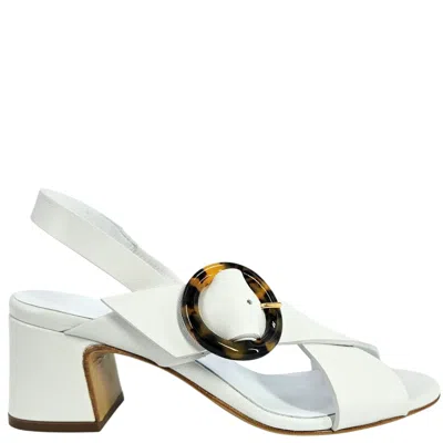Madison Maison Leather Block Heel Singback Sandal In White