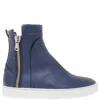 Madison Maison Leather Double Zip Shearling Boot In Blue