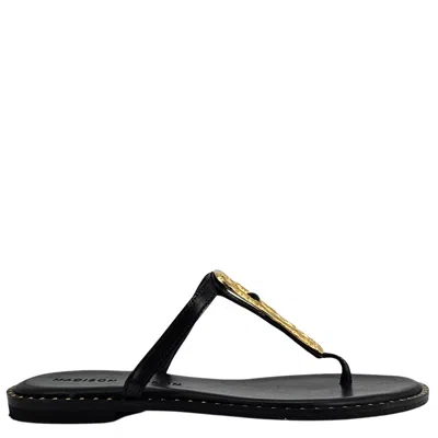 Madison Maison Leather Flat Hammered Link Sandal In Black