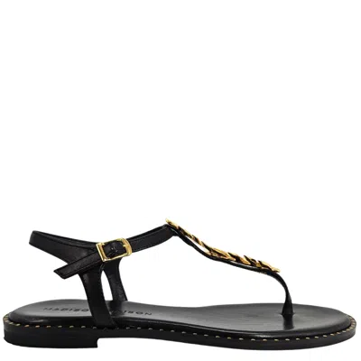 Madison Maison Leather Leaf Flat Thong Sandal In Black