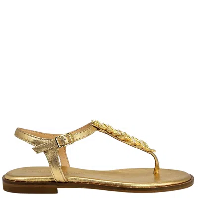Madison Maison Leather Leaf Flat Thong Sandal In Gold